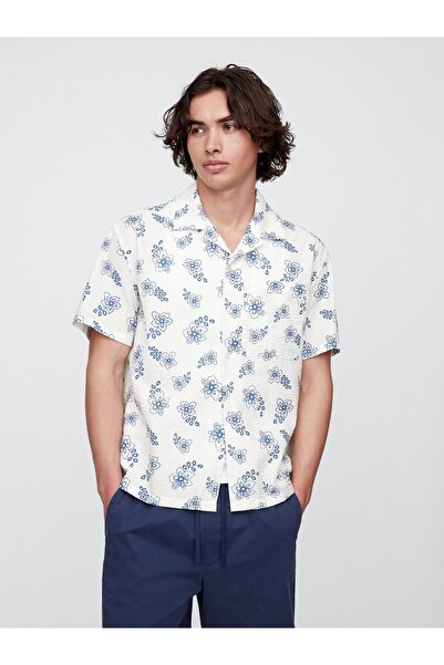 GAP Erkek Çiçek Desenli Seersucker Boxy Fit Gömlek