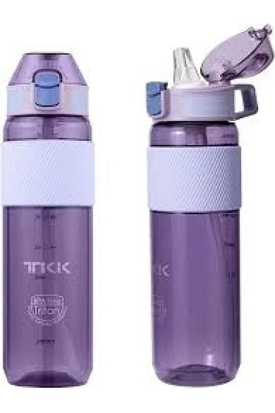 TKK 800 ml Purple Silicone Tritan Flask with Straw - Camping Flask - for Children and Adults
