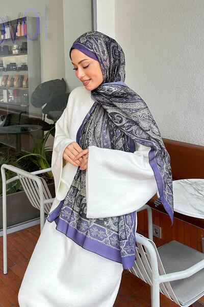 lamelif.com Retro Desen Pamuk Şal Eflatun