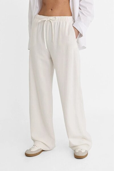 Etos Дамски панталони от ленен микс с широки крачоли