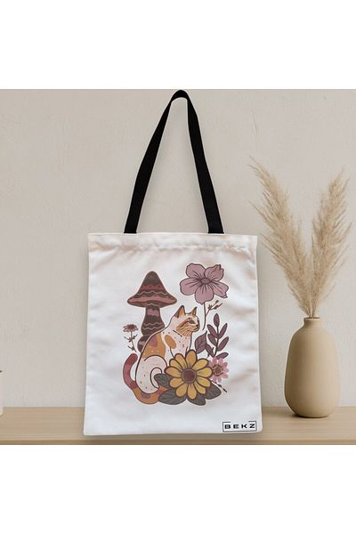 BEKZ Textile Bag With Zipper, Tote Bag Colorful Mushrooms 8, 38x34.5 Cm, ​​White, ®