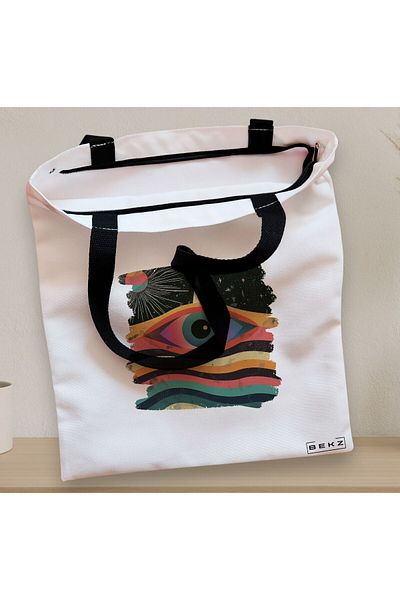 BEKZ Textile Bag With Zipper, Tote Bag, Celestial Eye 16 Model, 38x34.5 Cm, ​​White, ®