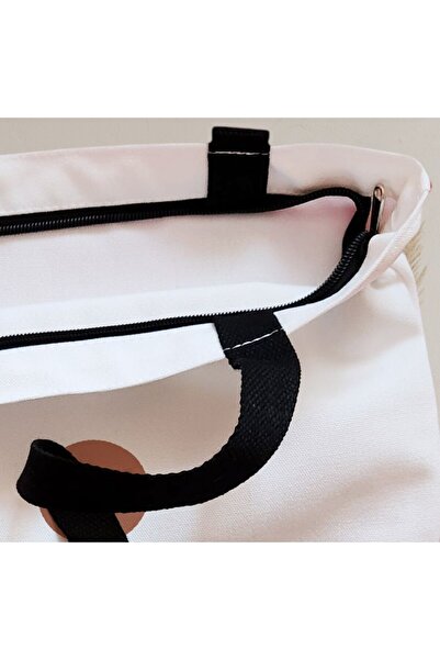 BEKZ Textile Bag With Zipper, Tote Bag, Geometric Art Pattern, 38x34.5 Cm, White, ®