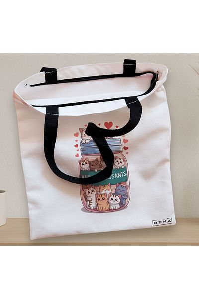 BEKZ Textile Bag With Zipper, Tote Bag, Anti Depressant Pattern Doggos 2 38 X 34.5 Cm, ​​White, ®