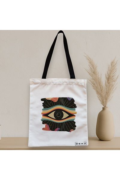 BEKZ Textile Bag With Zipper, Tote Bag, Celestial Eye 14 Model, 38x34.5 Cm, ​​White, ®