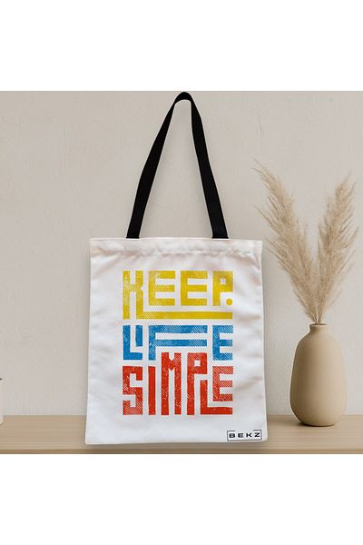 BEKZ Textile Bag With Zipper, Tote Bag, Keep Life Simple Model, 38x34.5 Cm, ​​White, ®