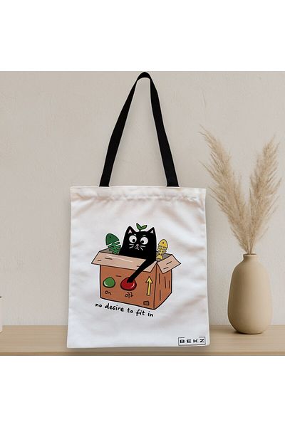 BEKZ Sacosa Textila Cu Fermoar, Geanta Tote, Model No Desire To Fit In, 38 X 34.5 Cm, Alb, ®