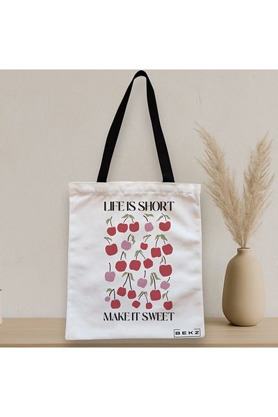 BEKZ Textile Bag With Zipper, Boho Style Tote Bag 6, 38x34.5 Cm, ​​White, ®