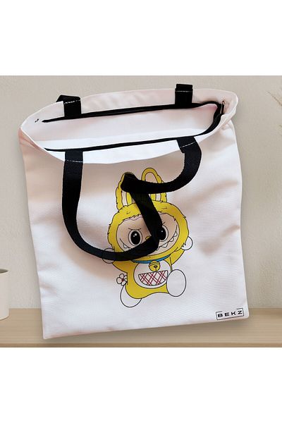 BEKZ Sacosa Textila Cu Fermoar, Geanta Tote, Model Labubu 13 38 X 34.5 Cm, Alb, ®