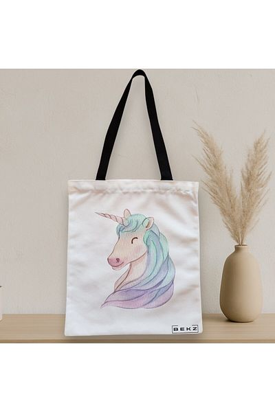 BEKZ Textile Bag With Zipper, Tote Bag, Unicorn Pattern, 38x34.5 Cm, ​​White, ®