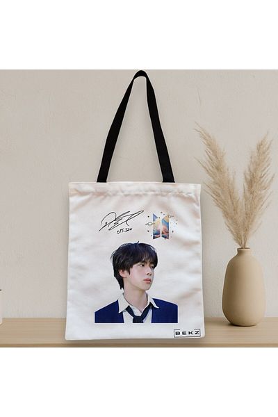BEKZ Textile Bag With Zipper, Tote Bag, Model Bts Jin 2, 38x34.5 Cm, ​​White, ®