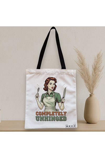 BEKZ Sacosa Textila Cu Fermoar, Geanta Tote, Model Completely Unhinged 38 X 34.5 Cm, Alb, ®