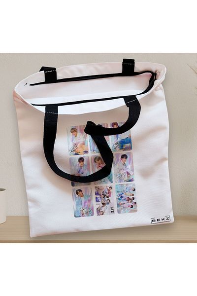 BEKZ Textile Bag With Zipper, Tote Bag, Model Bts Army 11, 38x34.5 Cm, ​​White, ®
