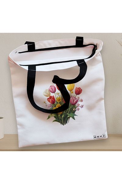 BEKZ Sacosa Textila Cu Fermoar, Geanta Tote, Model Flowers 10 38 X 34.5 Cm, Alb, ®