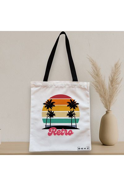 BEKZ Sacosa Textila Cu Fermoar, Geanta Tote, Model Retro, 38x34.5 Cm, Alba, ®