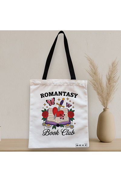 BEKZ Sacosa Textila Cu Fermoar, Geanta Tote, Model Romantasy Book Club 38 X 34.5 Cm, Alb, ®