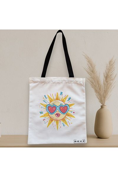 BEKZ Textile Bag With Zipper, Tote Bag, Model Sun Faces 23 38 X 34.5 Cm, ​​White, ®