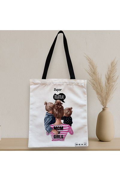 BEKZ Sacosa Textila Cu Fermoar, Geanta Tote, Model Super Mama, 38x34.5 Cm, Alba, ®