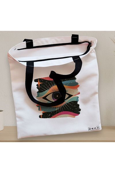 BEKZ Textile Bag With Zipper, Tote Bag, Celestial Eye 4 Model, 38x34.5 Cm, ​​White, ®