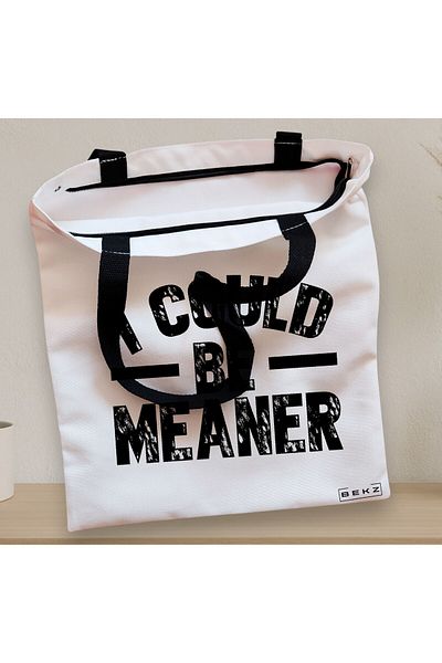 BEKZ Sacosa Textila Cu Fermoar, Geanta Tote, Model I Could Be Meaner 38 X 34.5 Cm, Alb, ®