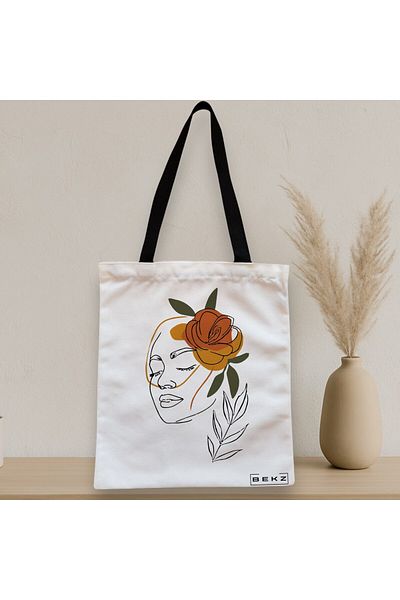 BEKZ Textile Bag With Zipper, Tote Bag, Flower Lady 7, 38x34.5 Cm, ​​White, ®