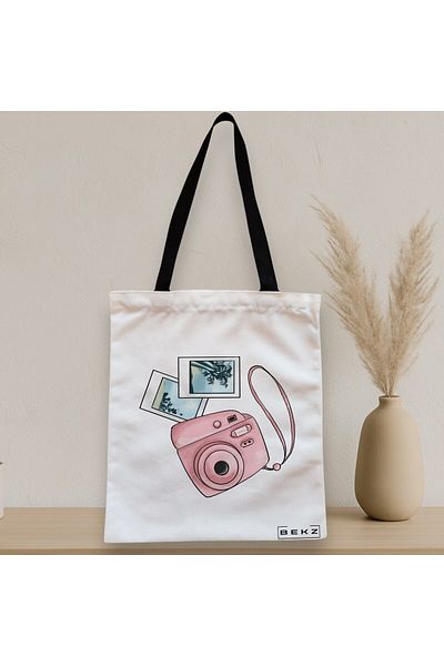 BEKZ Sacosa Textila Cu Fermoar, Geanta Tote Travel Girl 13, 38x34.5 Cm, Alba, ®