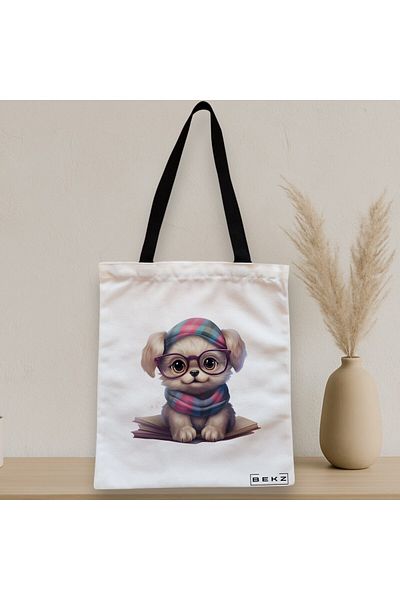 BEKZ Textile Bag With Zipper, Tote Bag, Reading Puppy Model 20 38 X 34.5 Cm, ​​White, ®