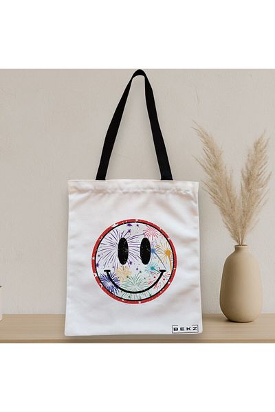 BEKZ Sacosa Textila Cu Fermoar, Geanta Tote, Model Splashy, 38x34.5 Cm, Alba, ®