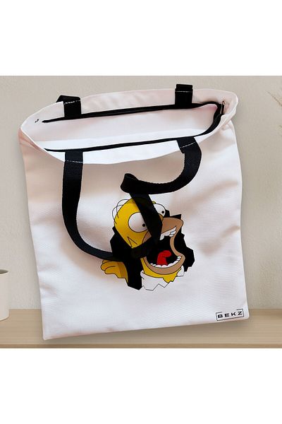 BEKZ Sacosa Textila Cu Fermoar, Geanta Tote, Model Homer, 38x34.5 Cm, Alba, ®