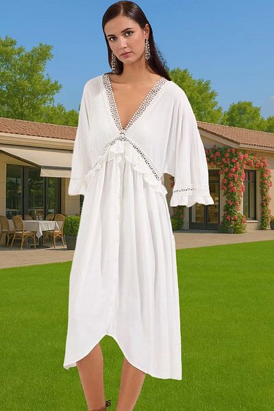 PayBuy Maxi Woven Flounced Beach Dress Viscose Polyester Summer High Quality Comfortable Cut Modern Style