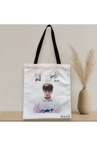 BEKZ Textile Bag With Zipper, Tote Bag, Model Bts Jungkook 2, 38x34.5 Cm, ​​White, ®