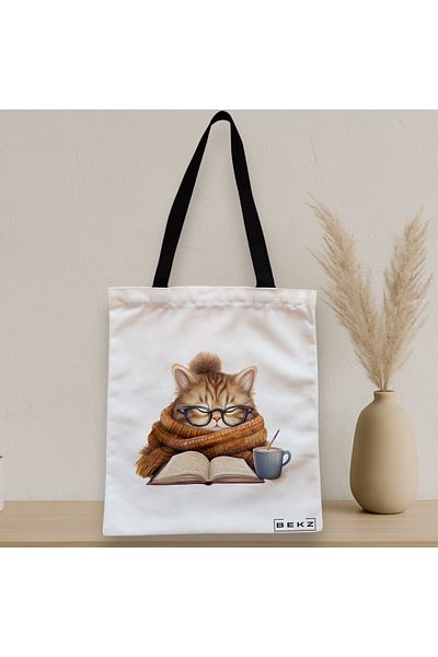 BEKZ Textile Bag With Zipper, Tote Bag, Reading Puppy 5 Model 38 X 34.5 Cm, ​​White, ®