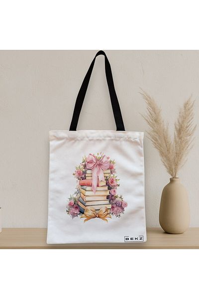 BEKZ Sacosa Textila Cu Fermoar, Geanta Tote, Model Books 43 38 X 34.5 Cm, Alb, ®