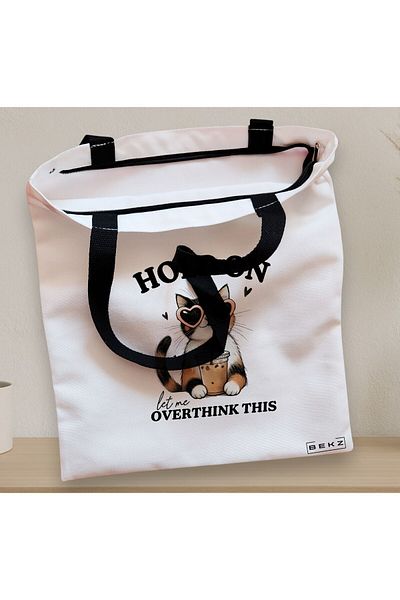 BEKZ Textile Bag With Zipper, Tote Bag, Hold On Let Me Overthink This Pattern 38 X 34.5 Cm, ​​White, ®