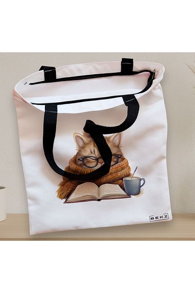 BEKZ Textile Bag With Zipper, Tote Bag, Reading Puppy 5 Model 38 X 34.5 Cm, ​​White, ®
