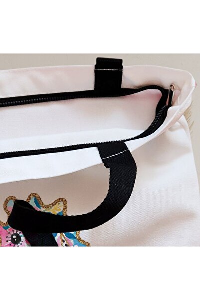 BEKZ Sacosa Textila Cu Fermoar, Geanta Tote, Model Floral Seahorse, 38 X 34.5 Cm, Alb, ®