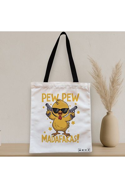 BEKZ Textile Bag With Zipper, Tote Bag, Pew Pew Madafakas Model 38 X 34.5 Cm, ​​White, ®