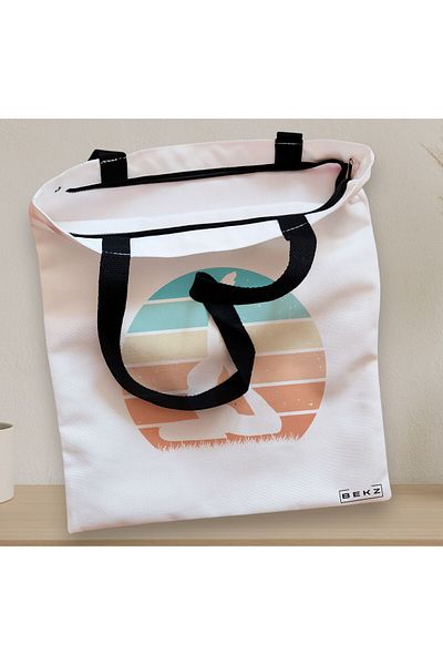BEKZ Sacosa Textila Cu Fermoar, Geanta Tote Yoga 8, 38x34.5 Cm, Alba, ®