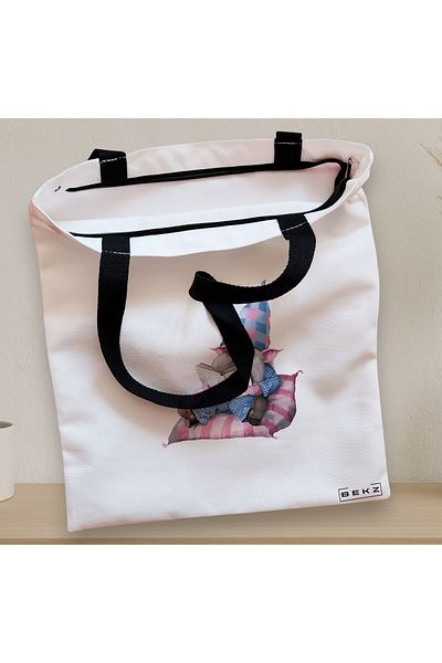 BEKZ Textile Bag With Zipper, Tote Bag, Model The Bookish Gnome 2 38 X 34.5 Cm, ​​White, ®