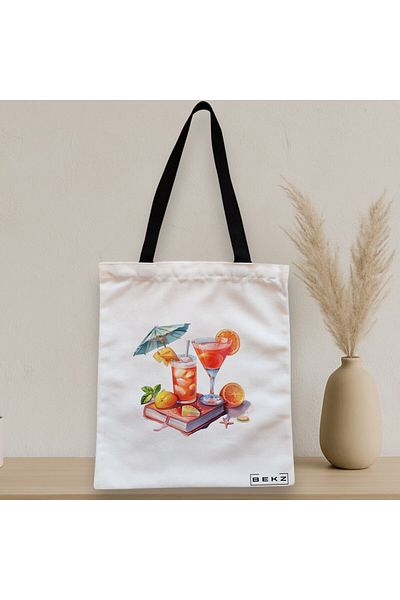 BEKZ Textile Bag With Zipper, Tote Bag, Model Books And Summer 3 38 X 34.5 Cm, ​​White, ®
