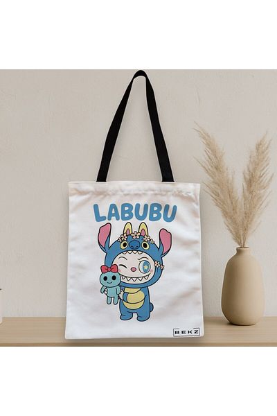 BEKZ Sacosa Textila Cu Fermoar, Geanta Tote, Model Labubu 17 38 X 34.5 Cm, Alb, ®