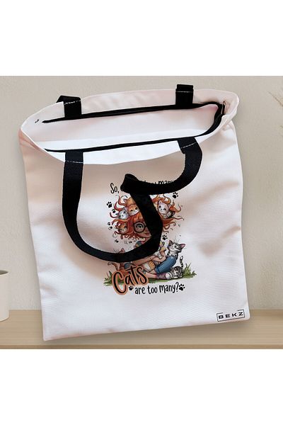 BEKZ Textile Bag With Zipper, Tote Bag, Pattern So Exactly How Many Cats Are Too Many? 38 X 34.5 Cm, ​​A