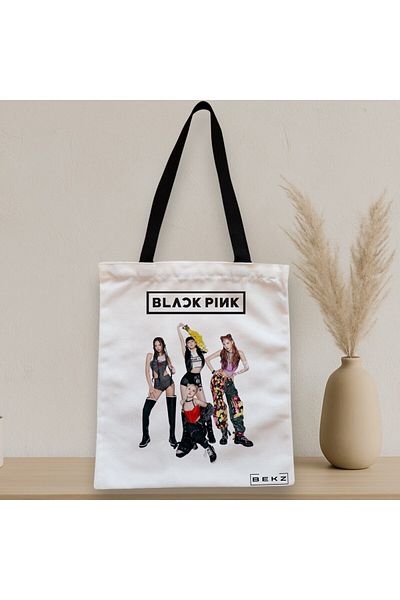 BEKZ Sacosa Textila Cu Fermoar, Geanta Tote, Model Blackpink 5, 38x34.5 Cm, Alba, ®