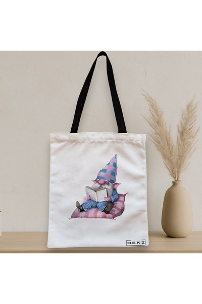 BEKZ Textile Bag With Zipper, Tote Bag, Model The Bookish Gnome 2 38 X 34.5 Cm, ​​White, ®