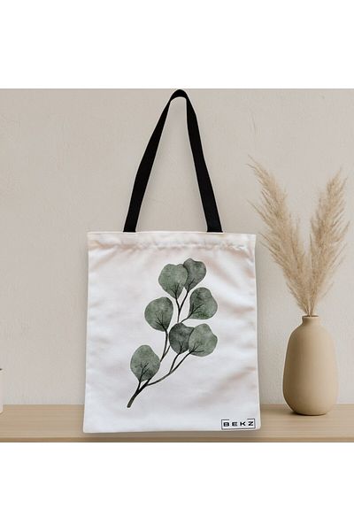 BEKZ Textile Bag With Zipper, Tote Bag, Watercolor Leaves Pattern, 38x34.5 Cm, ​​White, ®