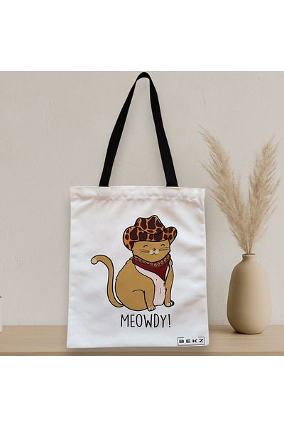 BEKZ Textile Bag With Zipper, Tote Bag, Meowdy Model, 38 X 34.5 Cm, ​​White, ®