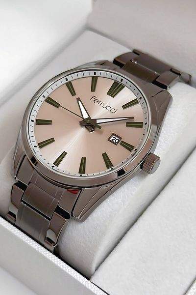 Ferrucci Men's Wristwatch with Calendar Steel Cord 3 Atm Water Resistant Bracelet Smoked with Gift Sdfer029