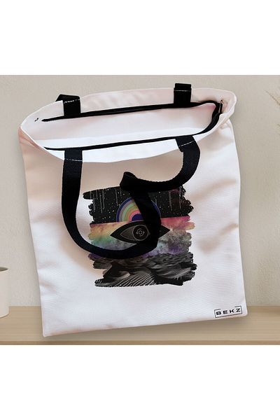 BEKZ Textile Bag With Zipper, Tote Bag, Celestial Eye 19 Model, 38x34.5 Cm, ​​White, ®