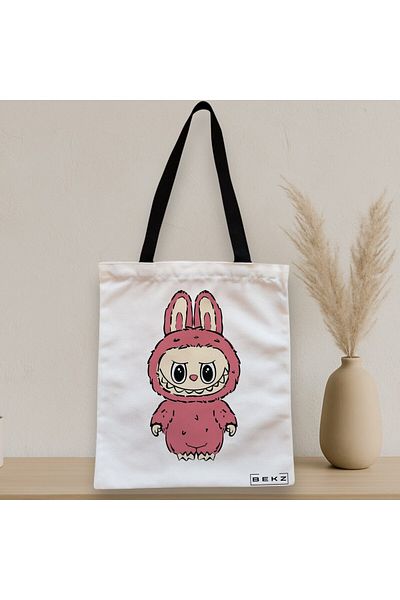 BEKZ Sacosa Textila Cu Fermoar, Geanta Tote, Model Labubu 3 38 X 34.5 Cm, Alb, ®