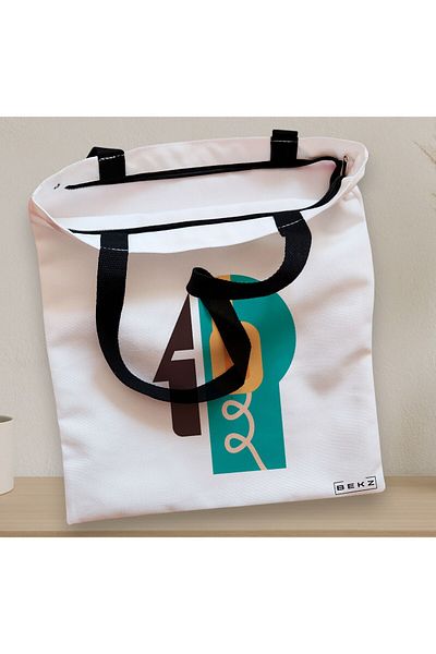 BEKZ Sacosa Textila Cu Fermoar, Geanta Tote, Model Sound Of Mind, 38x34.5 Cm, Alba, ®